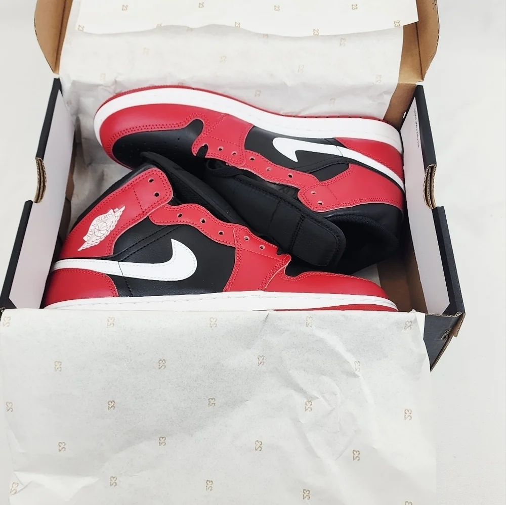 Air Jordan 1 Mid Sneakers Black/Gym Red/White